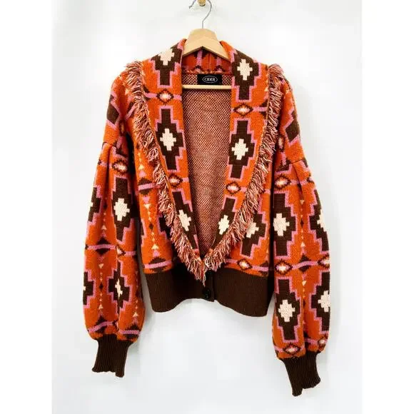 Cider Southwestern Fringe Chunky Cardigan Sweater - Picture 2 of 5